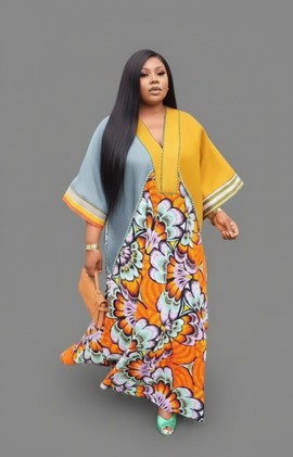Chic Color-Block Maxi Dress with Floral Print - Effortless Elegance