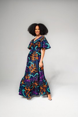 CHIMAMANDA MULTICOLOURED  V- BACK MAXI DRESS