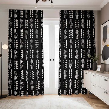 Geometric Afro Black and White Blackout Curtains (Two-Piece) LARGER SIZES AVAILABLE