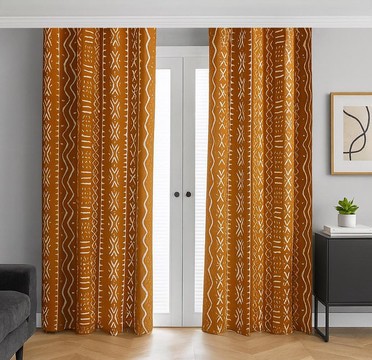 Tribal White and Gold Blackout Curtains Mudcloth (Two-Piece) LARGER SIZES AVAILABLE