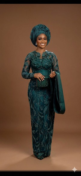 Robe en dentelle à sequins monochrome bleu sarcelle foncé