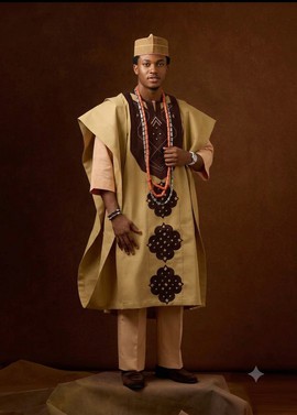 Classic Beige Embroidered Agbada Ensemble