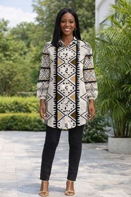 The Zuri Flow Shirt Dress (Mudcloth)– Effortless beauty in motion