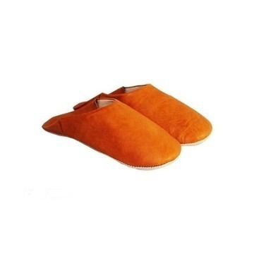Chaussons en cuir véritable pour femme Orange