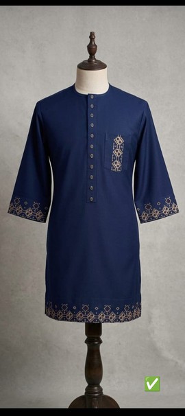 Men's Navy Blue Kurta Top with Gold Embroidered Trim – Button-Down Traditional Shirt