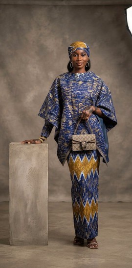 Women's stunning blue and gold African print dress
