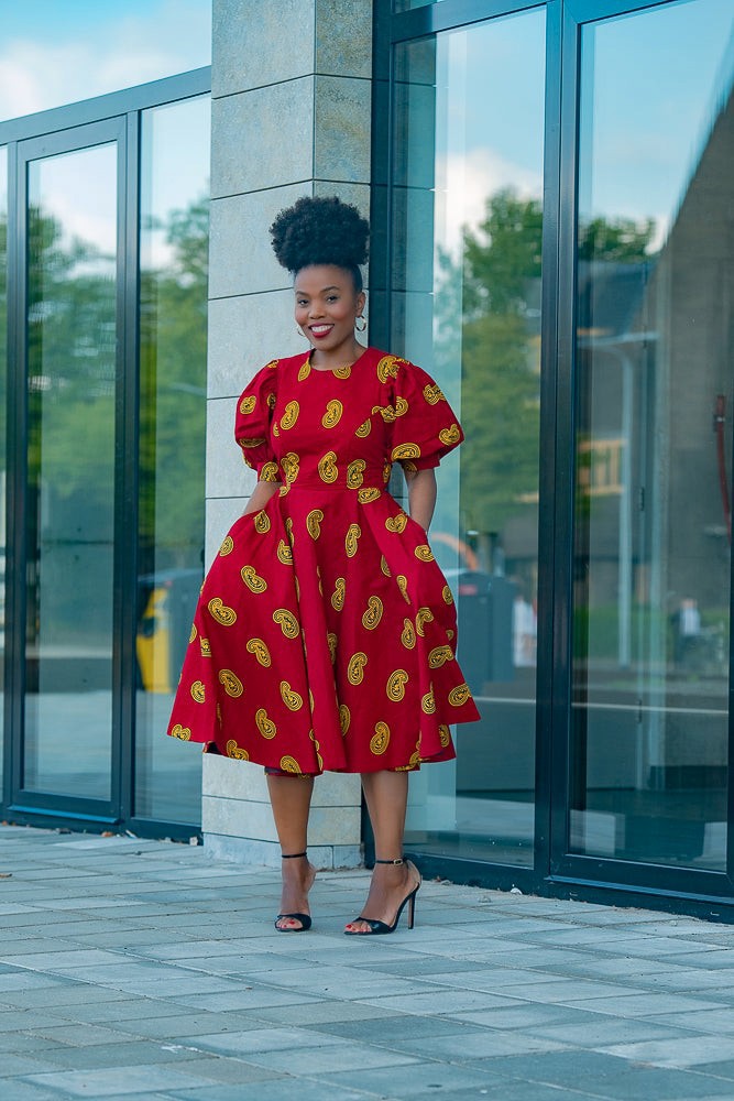 NEFERTITI RED FLARE DRESS by heritageclothings - Long dresses - ANKA