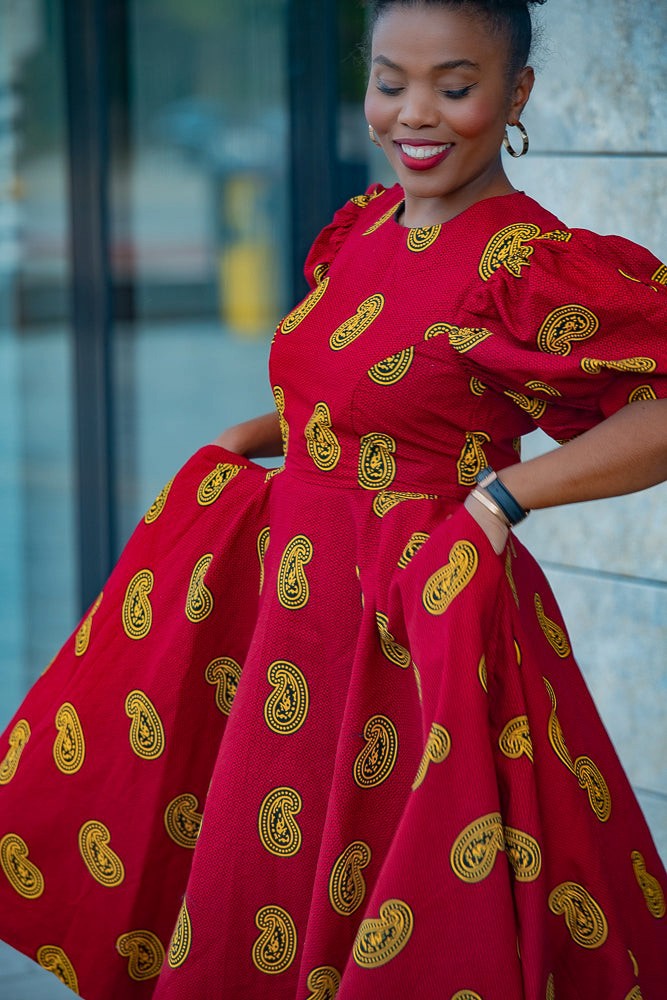 NEFERTITI RED FLARE DRESS by heritageclothings - Long dresses - ANKA