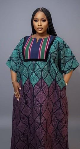 Robe kaftan longue en batik multicolore Tife