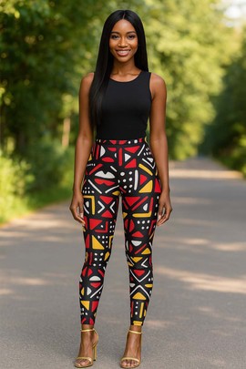 Legging en tissu mud cloth - Tenue de sport africaine - Héritage bogolan