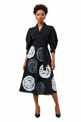 KIFARU Blouse portefeuille sculptée + Jupe midi ornée de motifs 3D HANA