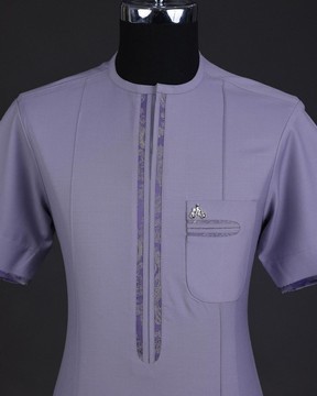 A periwinkle purple, zip line, paisley details, short sleeve African senator kaftan native.