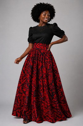 Jupe longue taille haute en wax –