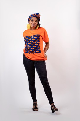 2-pics Jasmine t-shirt with pre-tied headband (Orange)|Ankara T-shirt| Ankara| Gifts for Her