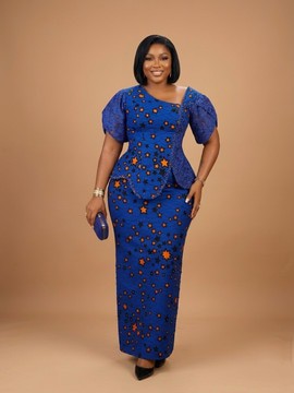 Ensemble Ankara Teo bleu royal à imprimé étoiles avec manches bouffantes en dentelle