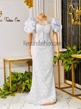 Une ligne robe de mariée en dentelle blanche, robe de fiançailles, robe de mariée civile