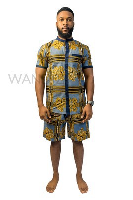 African Print Shirt with matching shorts, Ankara shorts, 2pc African print wear