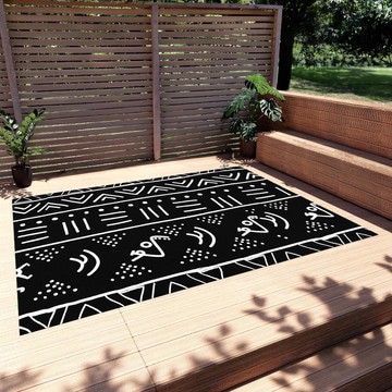 African Rug Mudcloth Black &amp; White Outdoor Carpet (LARGER SIZES AVAILABLE)