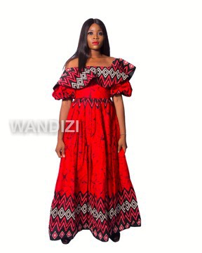 Robe imprimée africaine Ankara hors épaule, robe longue en cire africaine