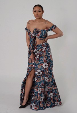 Ensemble chemisier et jupe deux pièces à imprimé floral multicolore Ankara à imprimé africain