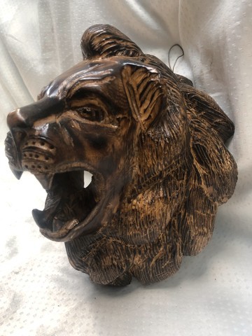Tête de Lion en bois Sculpture, Sculptures murales, Décoration murale de cintre, Roi Lion, accessoire mural