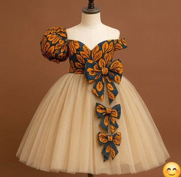 Kids African Print Tulle Gown