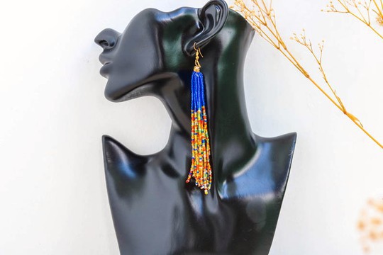 African Beaded earrings, Beaded Fringe earrings, Elegant earrings, Tribal earrings, Boho earrings