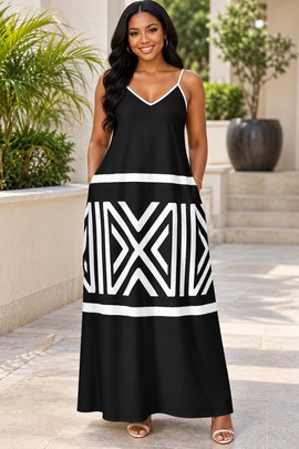 Robe longue élégante à col V pour femme à imprimé zèbre Safari | Robe longue à imprimé zèbre | Bynelo