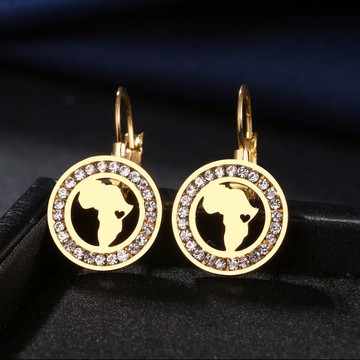 African map dangle gold earrings