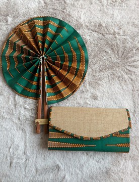 Ensemble éventail et pochette en cire faits main - Artisanat africain authentique