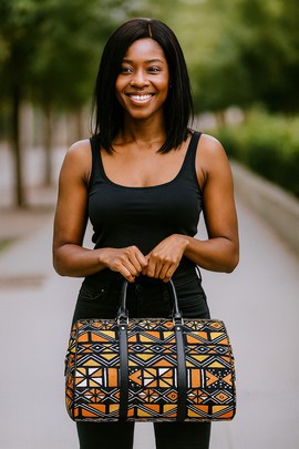 African Travel Bag Leather Minimalist Wax Print