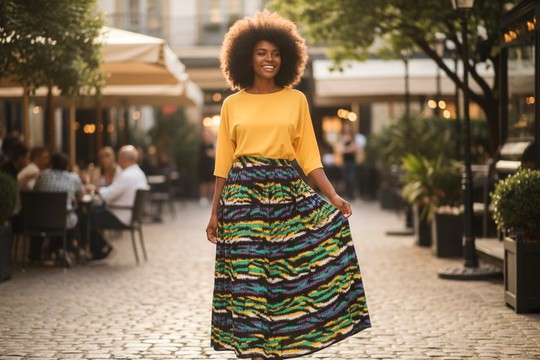 Maxi flared skirt in wax print – Graphic Black &amp; Cream Timeless
