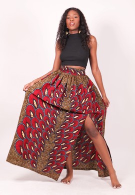 PEACOCK FEATHERS maxi wax skirt
