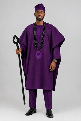 Tenue traditionnelle africaine violette pour homme, avec haut brodé et pantalon