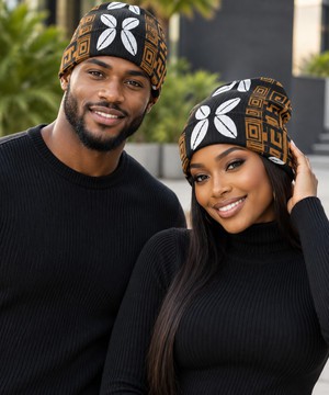 African Bold Cowrie Shell Cuffed Beanie Knitted Hat | Afrocentric Accessory | Bynelo