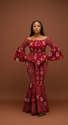 Striking Off-Shoulder Peplum Mermaid Dress in Bold Red
