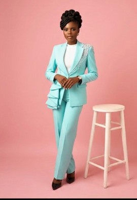 Mint Green Embellished Blazer Suit