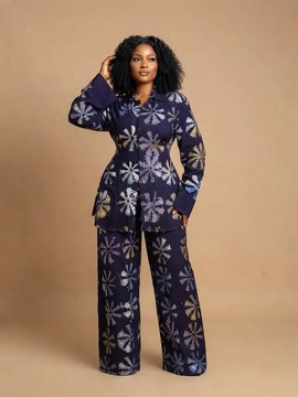 Ensemble chemise à manches longues et pantalon ample à imprimé Adire multicolore
