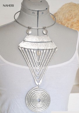African inspired aluminum necklace hammered jewelry