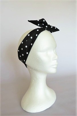 RETRO HEADBAND n°1 - "BLACK polka dot" Rigid Headband Turban Woman Child Girl Baby Vintage Pinup