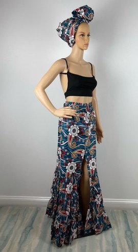 Maxi jupe et bandeau d'Ankara
