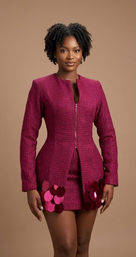 Ensemble deux pièces en tweed texturé magenta