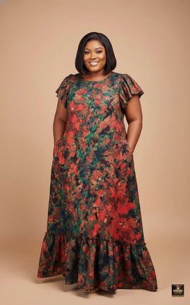 Robe longue à volants en batik