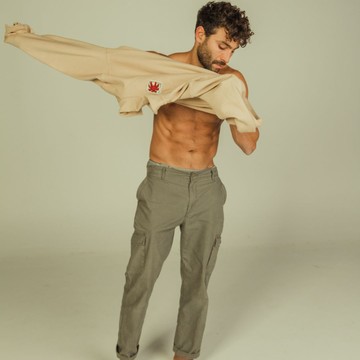 Sweat-polo Beige Loose Fit Unisexe affirmation en broderie "You Look Great Today" Détails En Wax