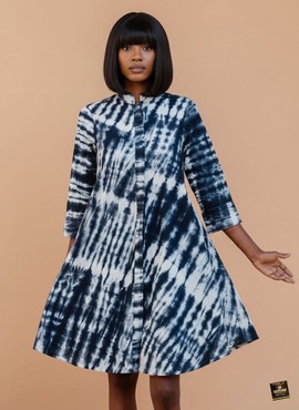 Robe midi évasée indigo