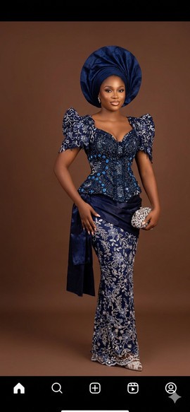 Regal Navy Blue Embellished Lace Skirt and Top Set