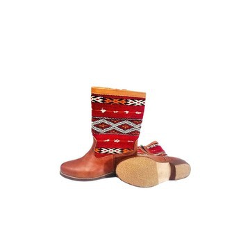 Botte en cuir véritable et kilim fait main haut de gamme.