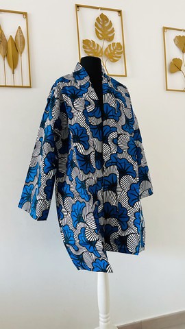 Kimono mi long en wax bleu