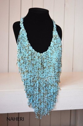 Collier de perles africaines | Col tribal bleu | Cadeau pour elle