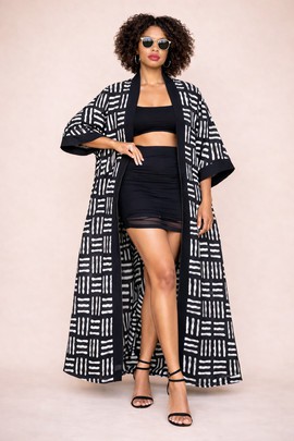kimono long en wax africain bogolan